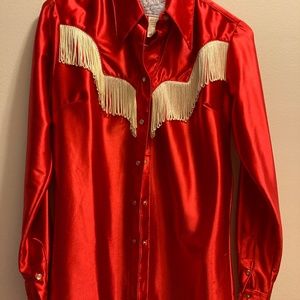 Women’s Vintage Rockmount Ranch Wear Fringe Red Western Shirt, size 32 (like XS)
